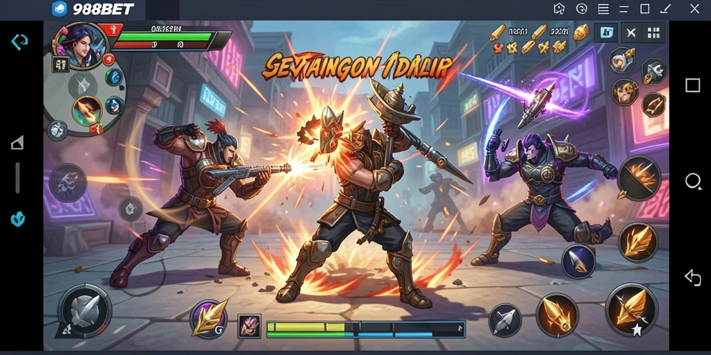 Tampilan gameplay 988BET dengan aksi pertarungan yang intens.