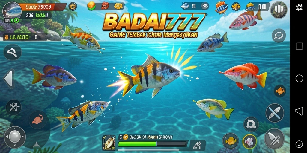 Screenshot utama BADAI777 menampilkan aksi menembak ikan yang seru dan mengasyikkan.