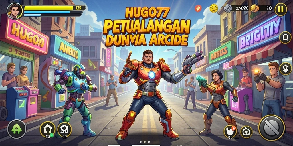 Tampilan gameplay HUGO77 yang menegangkan dan penuh warna.