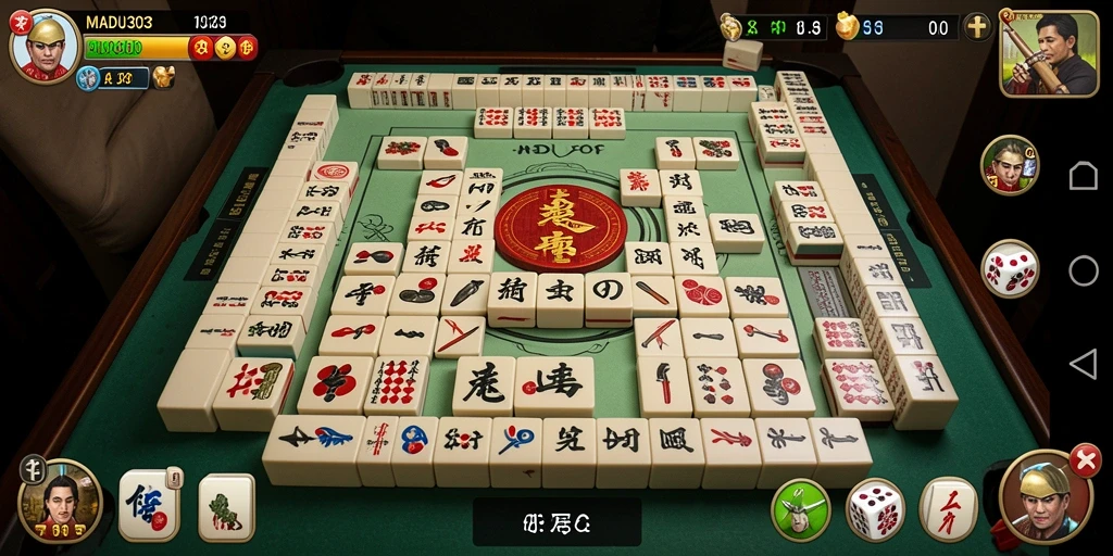 Screenshot MADU303 menampilkan gameplay Mahjong yang menegangkan.