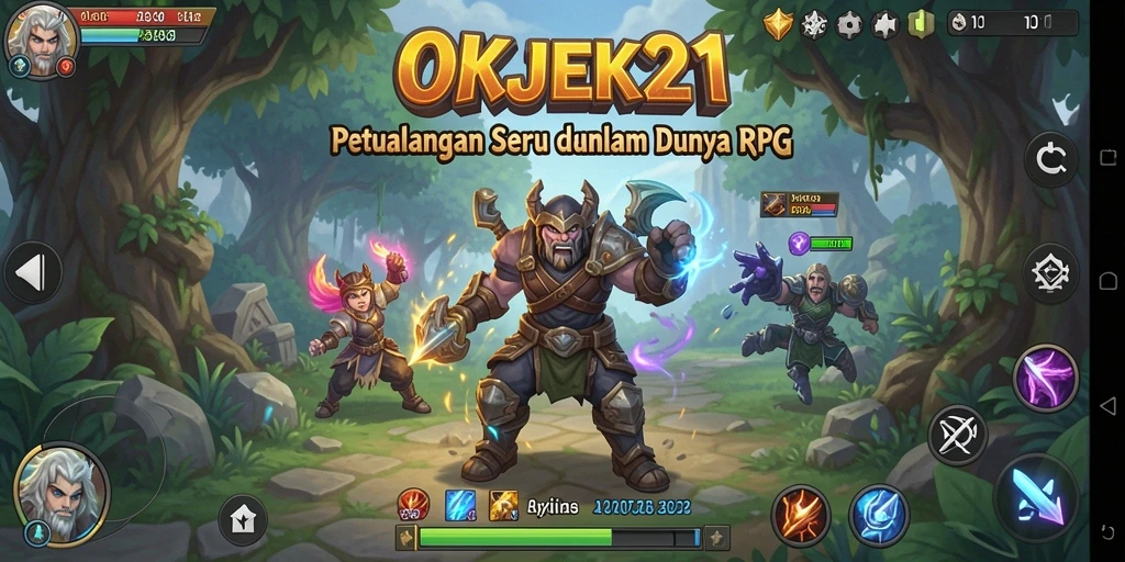 Screenshot menunjukkan aksi seru di dalam game RPG OKJEK21.